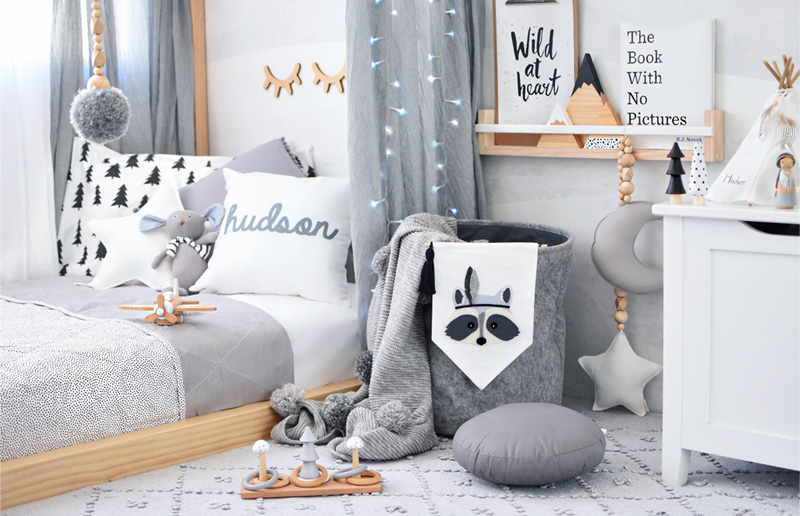 grey and white childrens bedroom