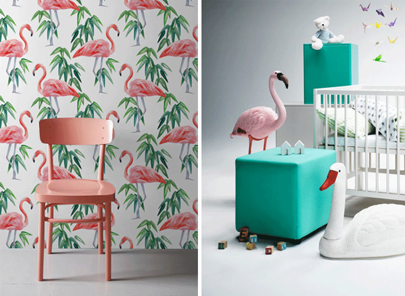 flamingo themed living room